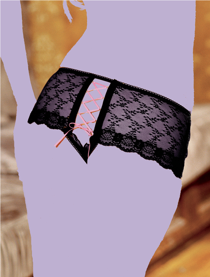 Lace Open Crotch Panty With Lace Up Back - Black Purple Lace Up Panties (1024x1024), Png Download