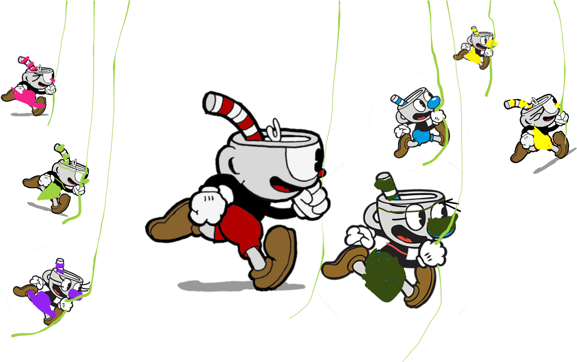 Cups And Mugs Swinging Vines - Cuphead Running Unisex T-shirts (1366x768), Png Download