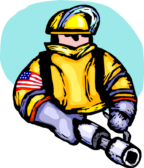 Vector Illustration Of Firefighter Fireman With Fire - Fire (597x700), Png Download
