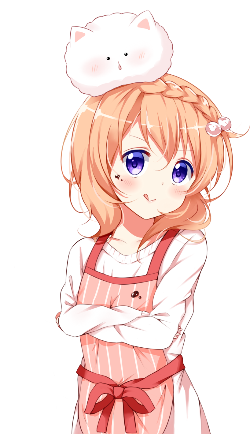 Q Animal Animal On Head Apron Blonde Hair Blush Bunny - Anime (850x1417), Png Download