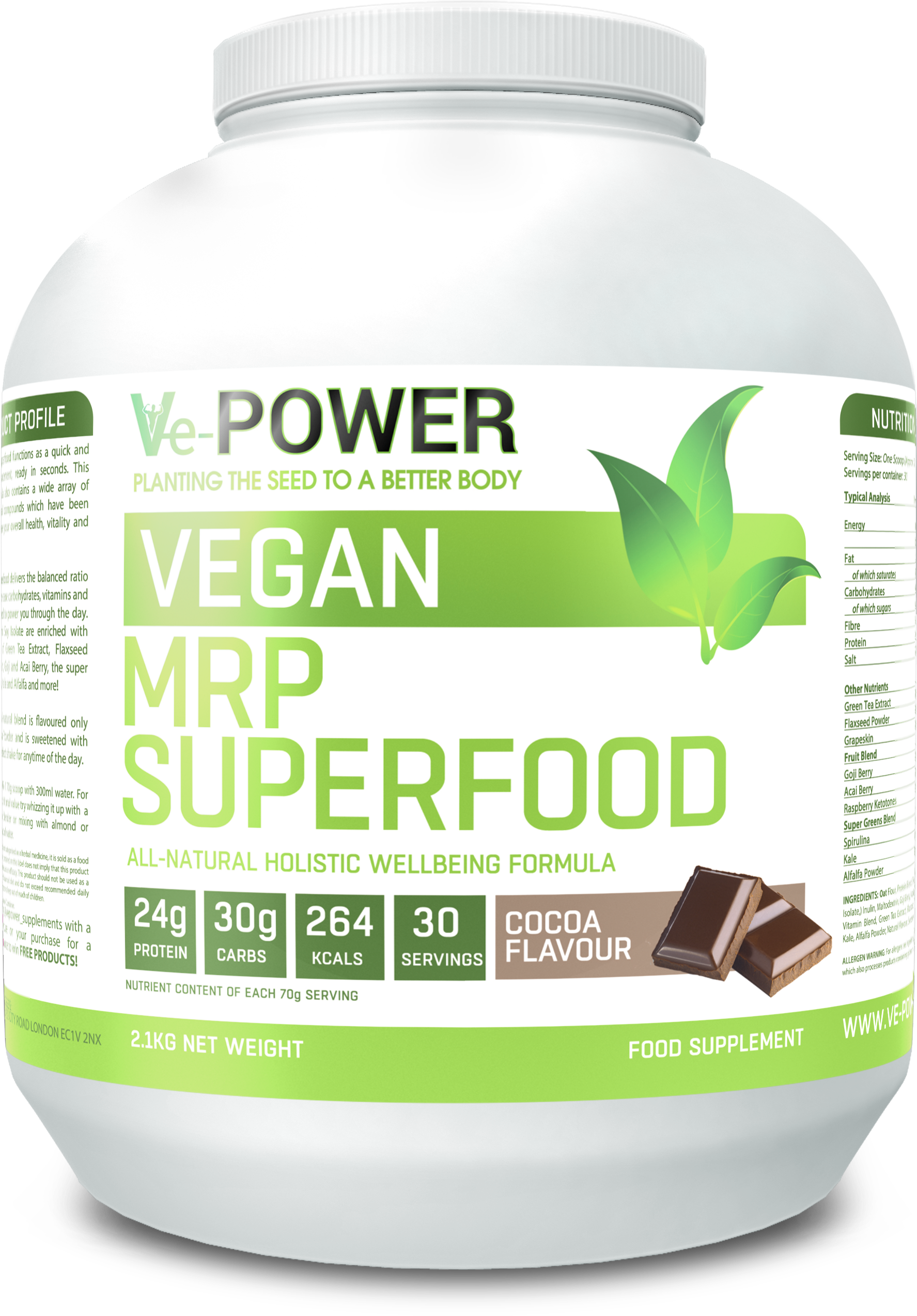 Vegan Natural Superfood Meal Replacement Cocoa Delivers (2750x2756), Png Download