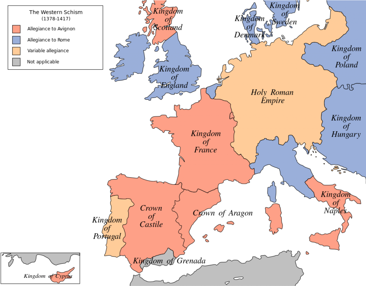Western Schism Factions - Map Of Europe During Henry Vii Reign (1280x986), Png Download