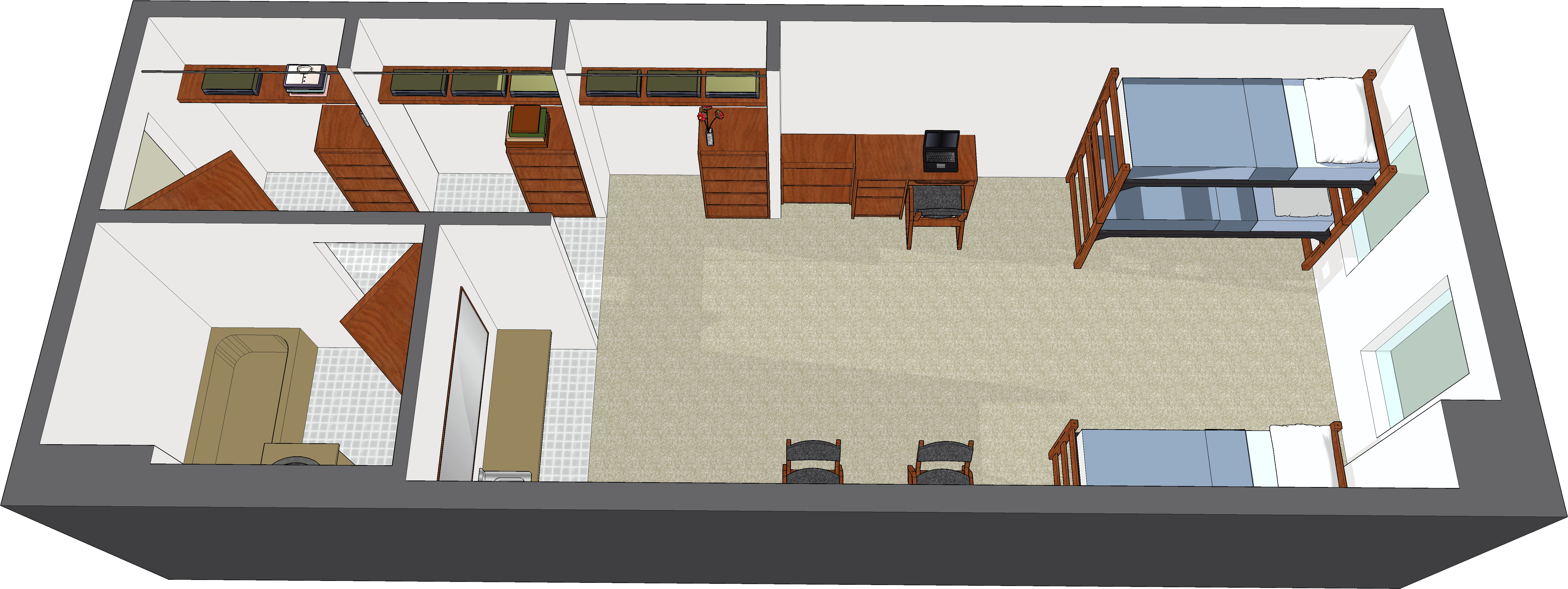 Triple Room Floorplan Layout (6666x3295), Png Download