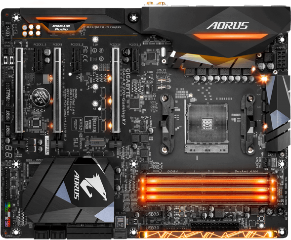 Gigabyte Aorus Ax370 Gaming K7 Full Atx Motherboard - Gigabyte Ga-ax370-gaming-k7 Amd X370 Socket Am4 Atx (600x600), Png Download