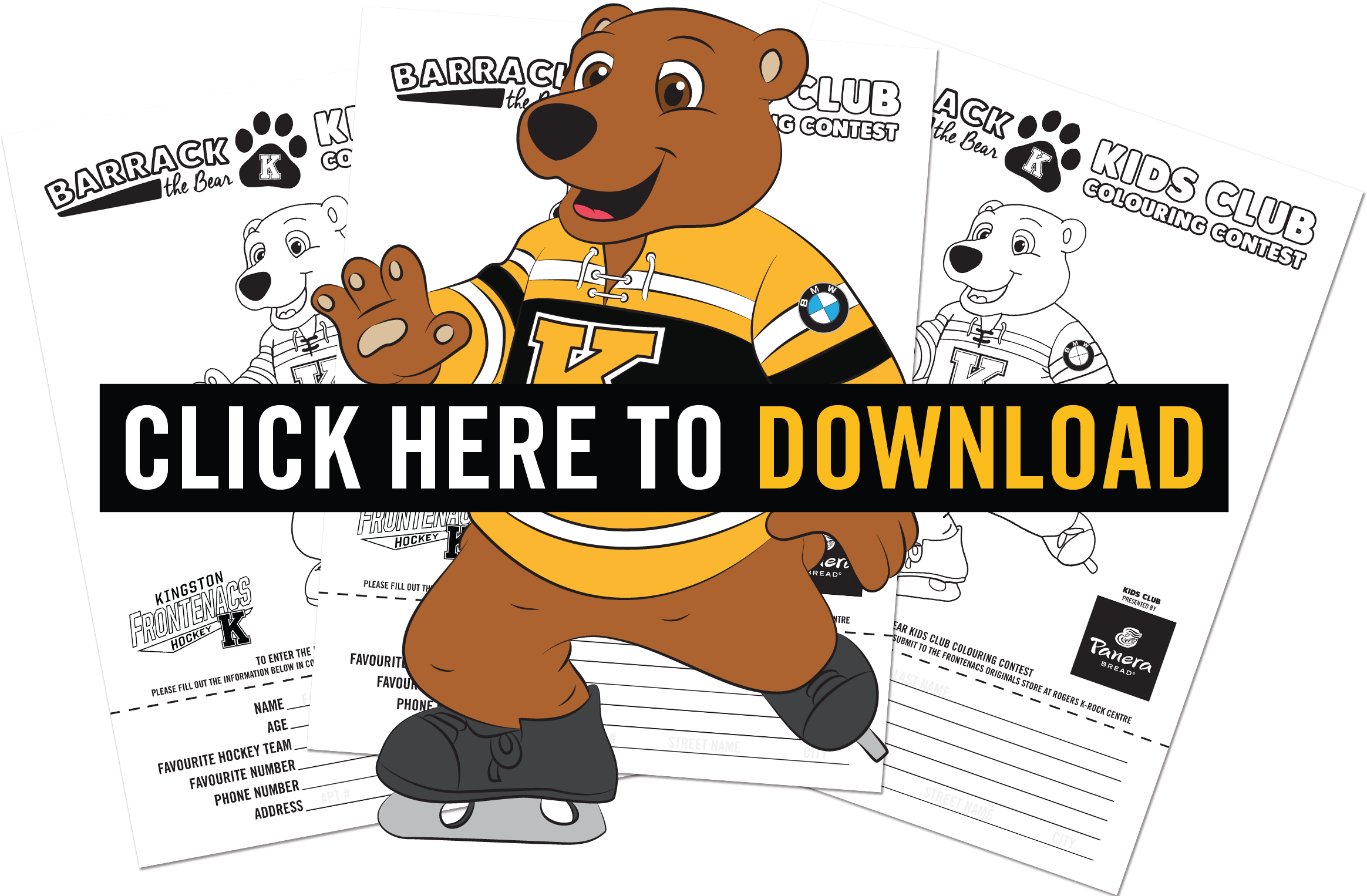 Click Here To Download The Kids Club Colouring Page - Kingston Frontenacs Bear Mascot (2550x1556), Png Download