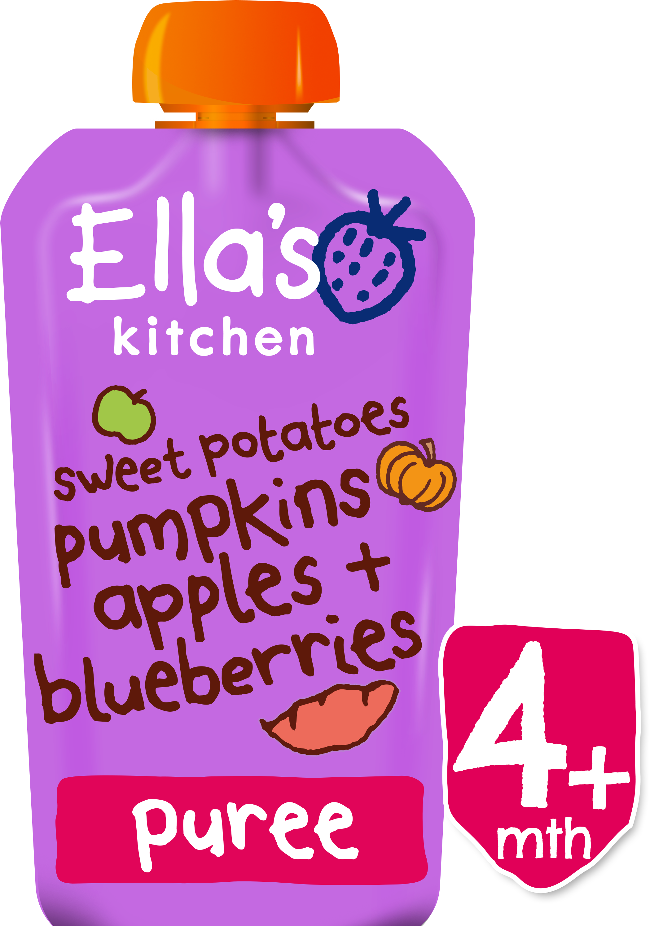 Ek15 Pouch Sweetpotatoes Pumpkins Apples Blueberries - Ella's Kitchen Mighty Grains (3000x3000), Png Download