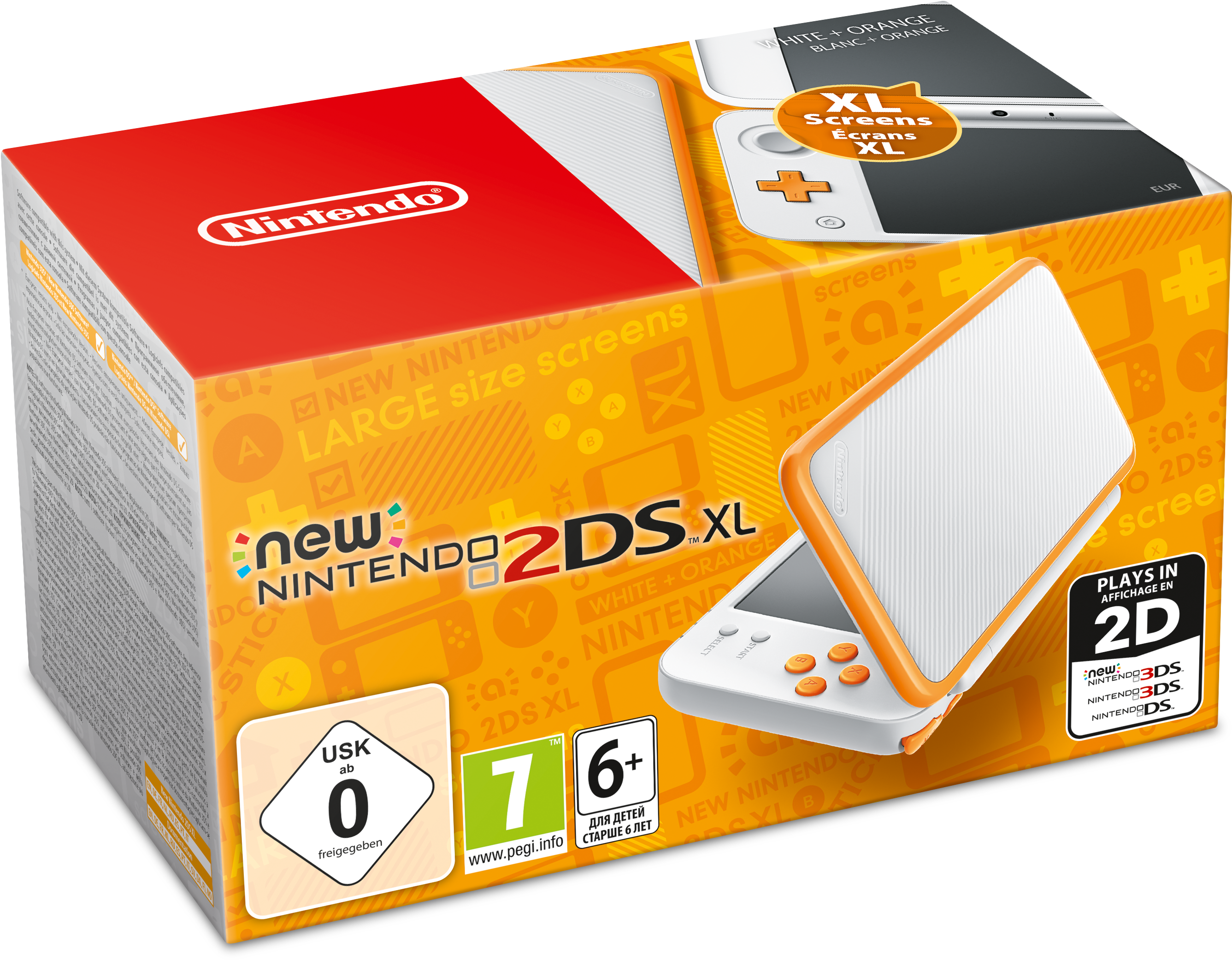 New Nintendo 2ds Xl Hw White Orange ,, White/orange, - New Nintendo 2ds Xl Handheld Console (white (3445x2480), Png Download