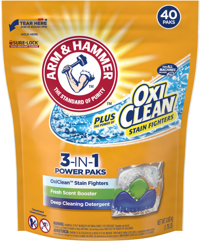 Arm Hammer Fresh Scent Booster Plus Oxiclean 3 In 1 - Arm & Hammer Plus Oxiclean 3-in-1 Power Paks, 40 (960x960), Png Download