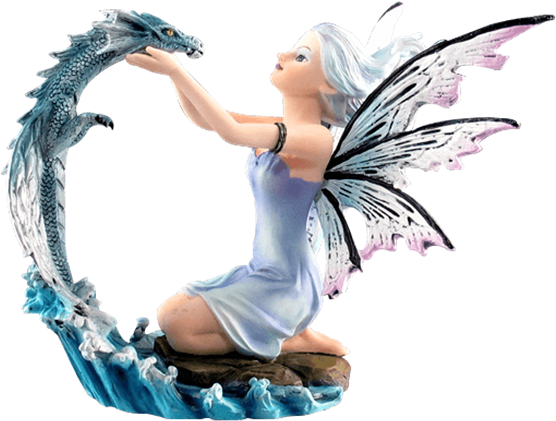 Fairy With Water Dragon Statue (555x555), Png Download