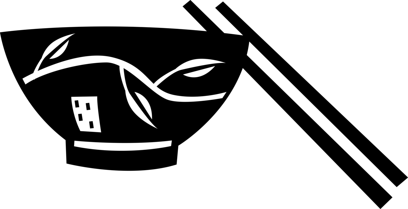 And Chinese Bowl Of Rice Image Illustration - Essstäbchen Clipart (1366x700), Png Download