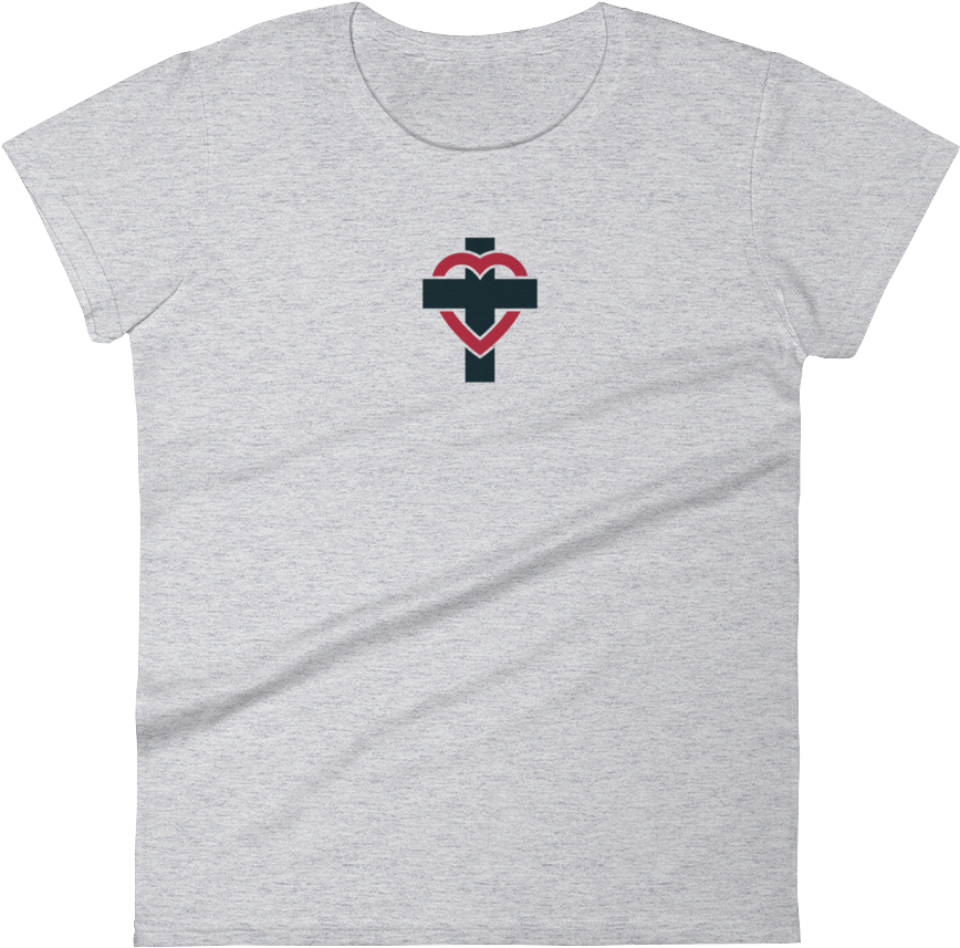 Christian Women's Short Sleeve T-shirt Heart Cross - Womens Christmas Shirt Funny (1000x1000), Png Download