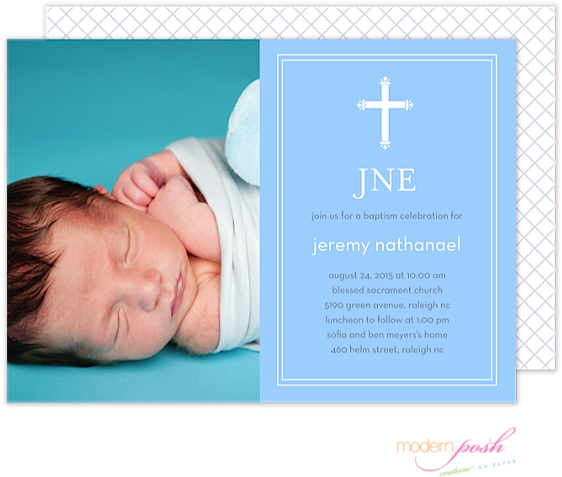 Baby Cross Boy Baptism Digital Photo Invitation (673x673), Png Download