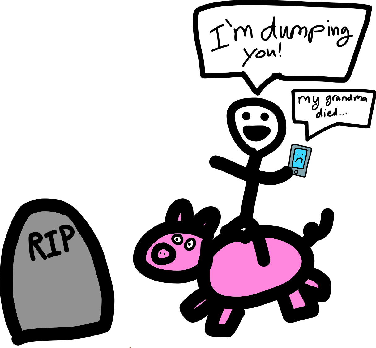 A Poorly Drawn Stick Figure Riding A Pig Over Grandma's - Drawing (1216x1125), Png Download