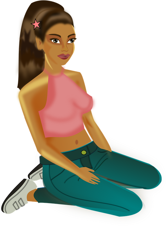 Girl, Woman, Person, Kneeling, Pigtail, Plait, Braid - Sitting Girl Clipart Png (556x720), Png Download