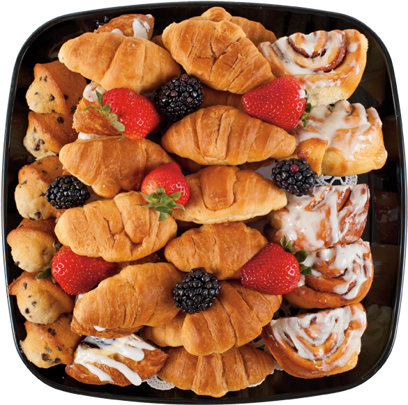 Breakfast Pastries Assortment Of Mini-croissants, Cinnamon - Pastry Breakfast (600x596), Png Download