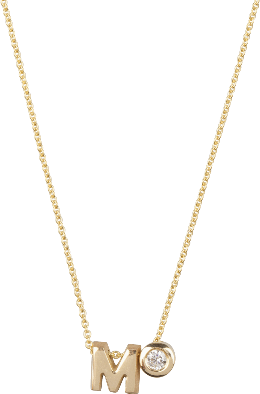 Capital Necklace 1 Letter And 1 Diamond - Just Franky 14k Gouden Ketting Lengte 44 Cm Goud (1384x1384), Png Download