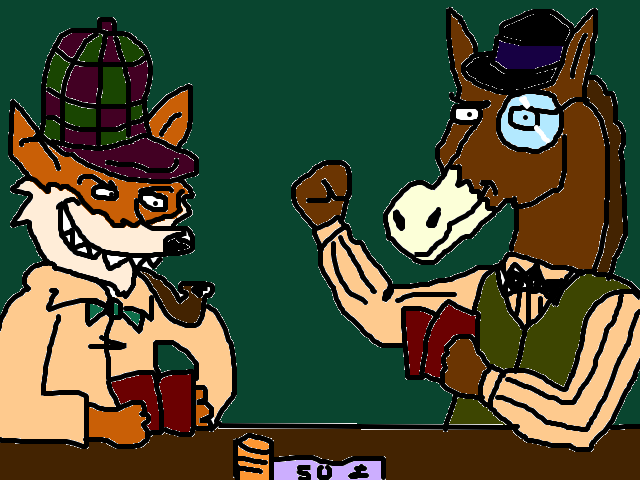 Sherlok Holmes Zorro Apostando Contra Watson Caballo - Cartoon (640x480), Png Download