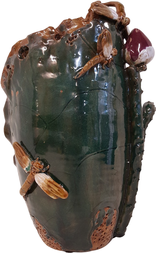 Lotus Leaf Dragon Fly Sculptured Vase - Lotus Vase Is A Hand Carved Chinese Ceramic - Oriental (687x999), Png Download
