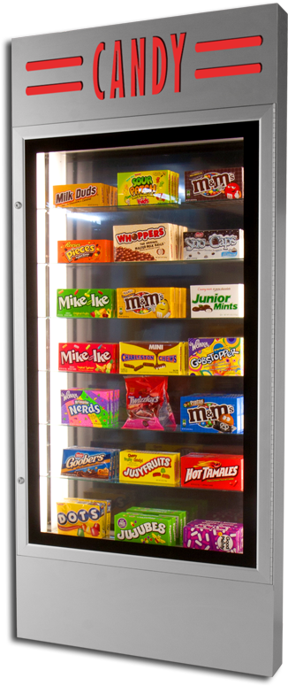 Large 70" Tall Hanging Candy Case Store All The Candy - Home Theater Vending Machines (608x800), Png Download