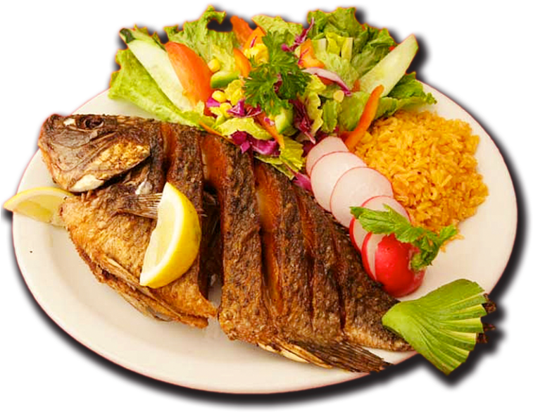 Mojarra - Pescado Frito Con Ensalada (768x608), Png Download