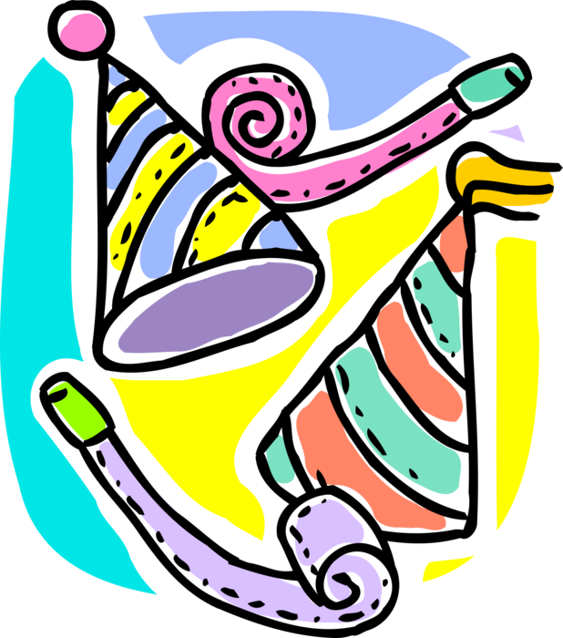 Vector Illustration Of Celebration Party Hats And Noisemaker - Clip Art (618x700), Png Download