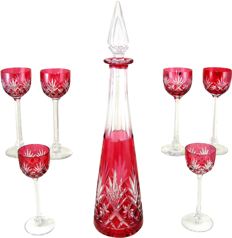 7pc French Saint Louis Massenet Pattern Cut Crystal - Decanter (970x970), Png Download