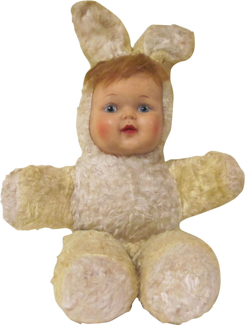 Vintage Plush Rabbit With Rubber Child's Face Doll - Toy (1139x1139), Png Download