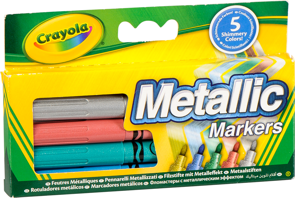 Crayola Glitter Markers, , Large - Crayola 5 Metallic Markers (1004x674), Png Download