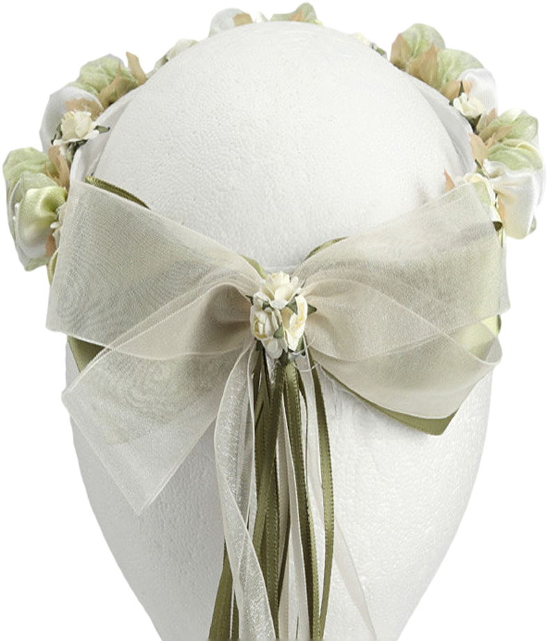 Sage Silk Floral Crown Wreath W Back Satin Bows Girls - Satin (800x1000), Png Download