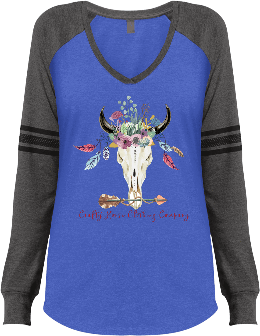 Boho Flower Crown District Made Ladies' Game Ls V Neck - Long-sleeved T-shirt (1155x1155), Png Download