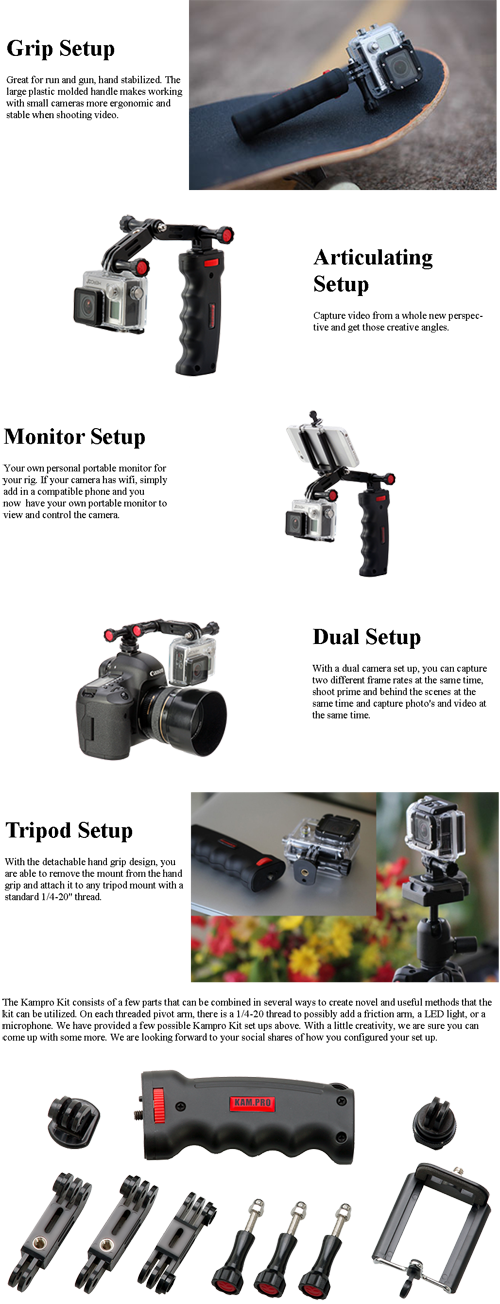 Capture Every Moment Of Your Adventure With The Kamerar - Kamerar Kampro Handle Kit, Hand Held Support, Gopro (500x1304), Png Download