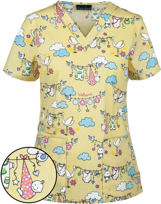 Cherokee Genuine Prints Bundle Of Love Scrub Top Pediatric - Multi-scale Camouflage (600x720), Png Download