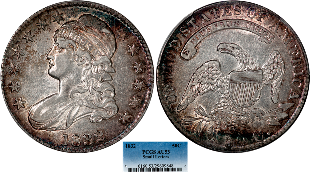 1832 Capped Bust Half Dollar Small Letters Pcgs Au-53 (1000x563), Png Download