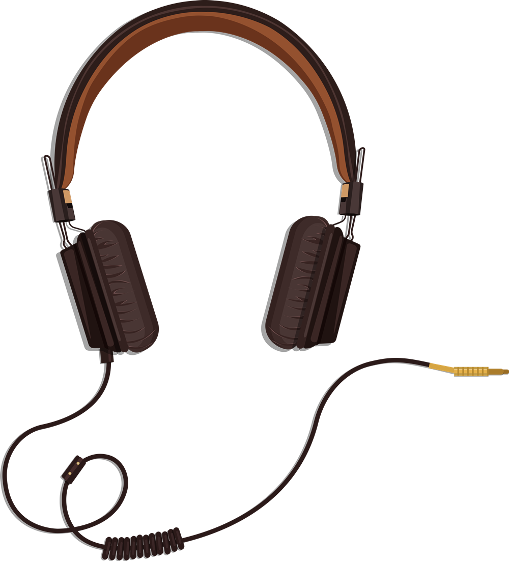 Headphones Clipart Headset - Vector Headphone With Wire Png (1000x1102), Png Download