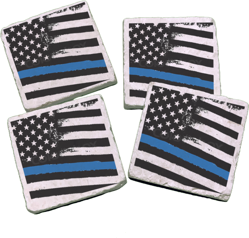 Police Flag Blue Line Stone Coasters - Police (1024x1024), Png Download