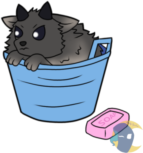 Uh Oh Someone Isn't Happy That They're Getting A Bath - Cartoon (540x601), Png Download