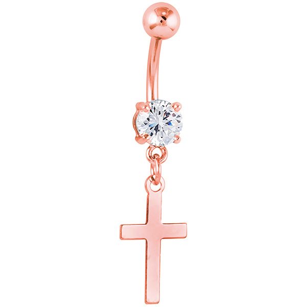 Freshtrends Cz Cross Rose Gold Plated Dangle Belly - Cross (730x730), Png Download