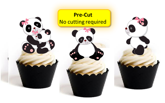 12x Edible Wafer Baby Girl Panda Cupcake Toppers For - Girl Panda Baby Shower Cupcakes (700x452), Png Download