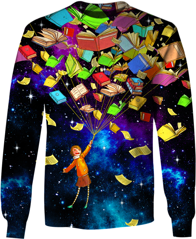 3d The Girl With Flying Books Full Print T Shirt (800x799), Png Download