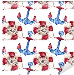 Seamless Pattern With Lifebuoy, Anchor And Compass - Illustration (400x400), Png Download