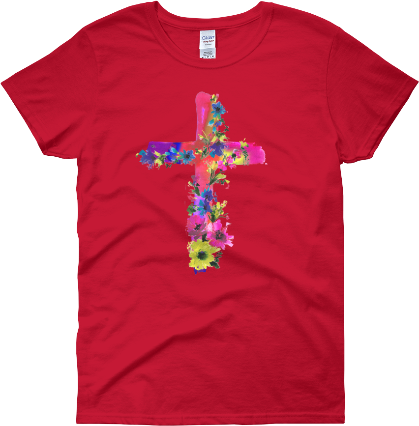 Watercolor Flowers & Cross Women's Short Sleeve - Violence Momentum Speed (1000x1000), Png Download