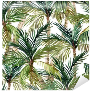Watercolor Palm Tree Seamless Pattern Wall Mural • - Watercolor Painting (400x400), Png Download