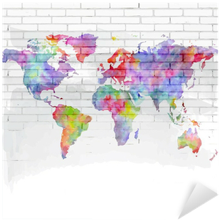 Watercolor World Map On A Brick Wall Sticker • Pixers® - World Map (400x400), Png Download