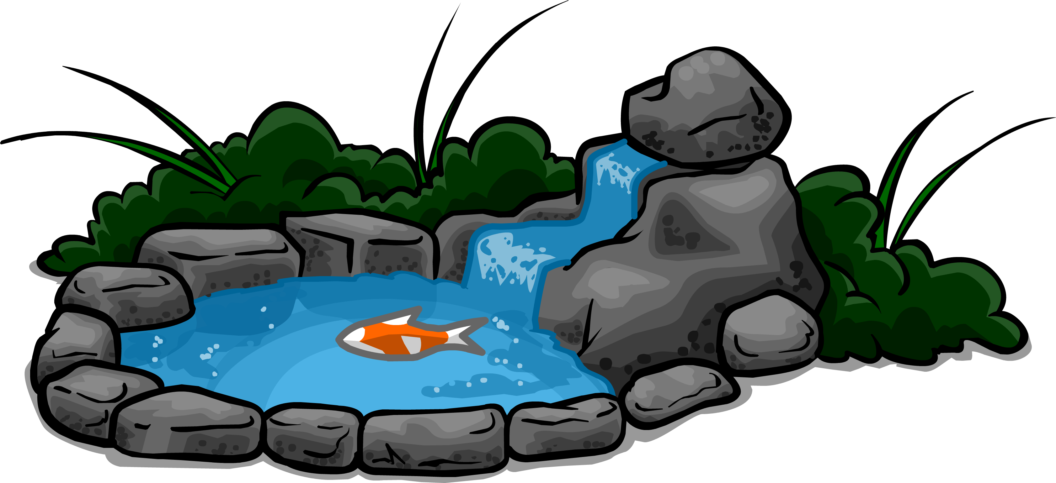 Waterfall Pond Sprite 004 - Pond Waterfall Clipart (3366x1541), Png Download
