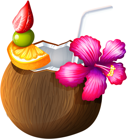 Exotic Coconut Cocktail Png Clipart - Coconut Drink Clip Art (563x600), Png Download