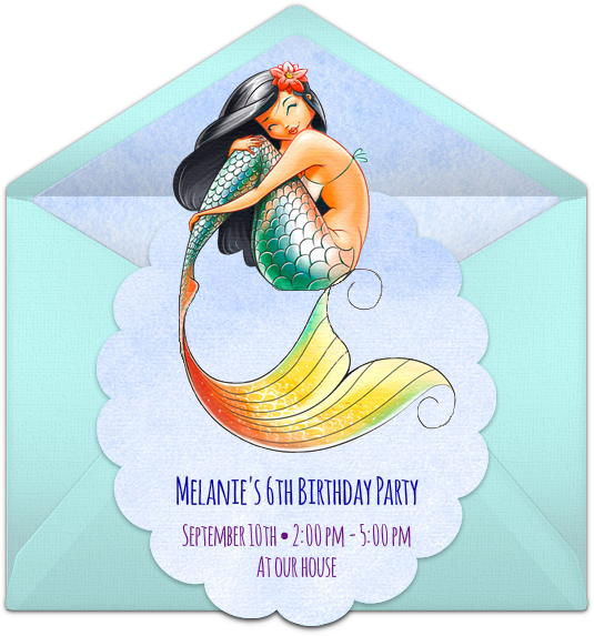 Watercolor Mermaid Online Invitation - Mermaid (650x650), Png Download