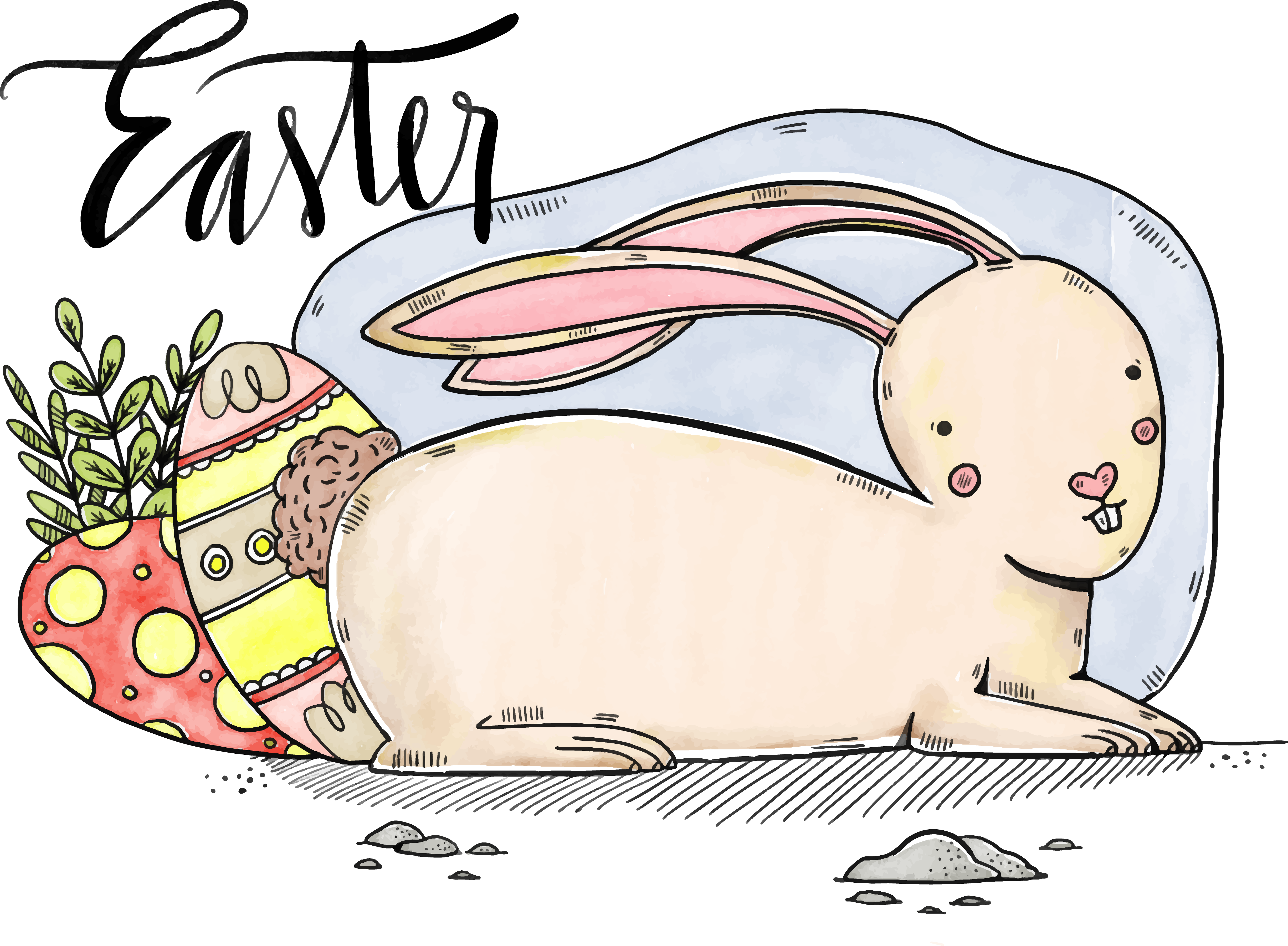 Domestic Rabbit Easter Bunny Watercolor Painting - Glückliche Osterhasen-illustrations-karte Grußkarte (4901x3600), Png Download