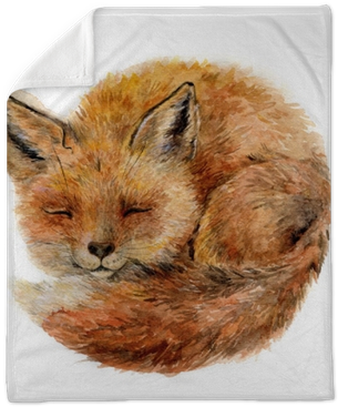 Watercolor Cute Sleepy Fox Isolated On White - Black Forest Decor Baby Fox Indoor/outdoor Pillow (400x400), Png Download