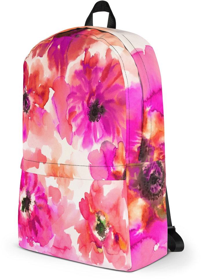 Watercolor Anemones Fuchsia Orange Backpack - Png Watercolor Anemones Orange & Yellow Backpack (1000x1000), Png Download