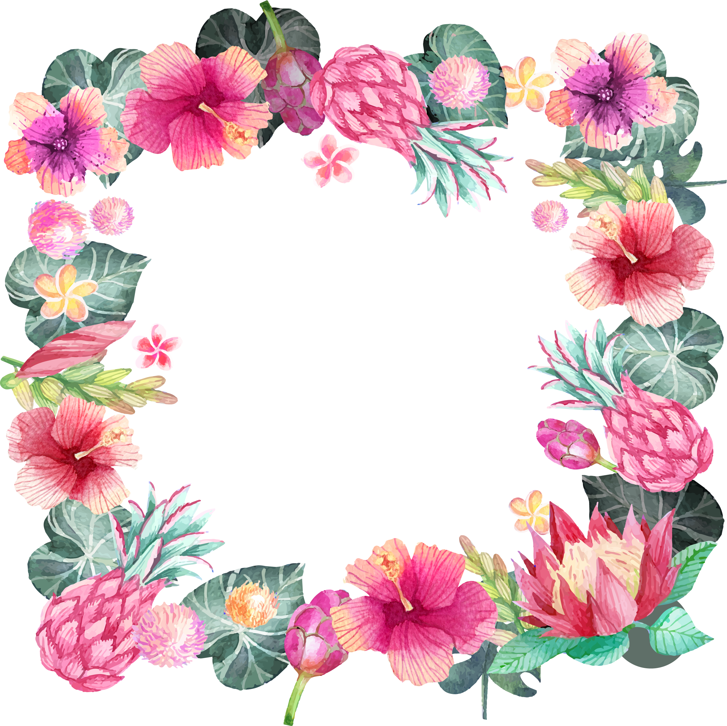 Romantic Watercolor Hand Painted - Hand Painted Flower Borders (2494x2490), Png Download